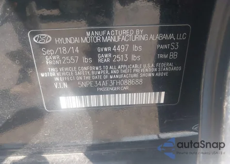 2015 Hyundai Sonata Sport из США, поврежденный, VIN 5NPE34AF3FH088688